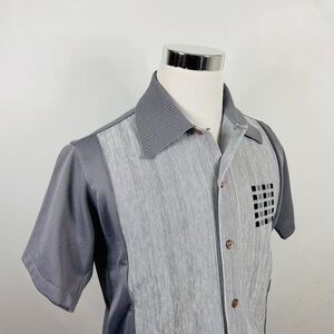 Marcel of Paris Large Vintage Lounge Shirt Gray Geometric Short Sleeve Polyester